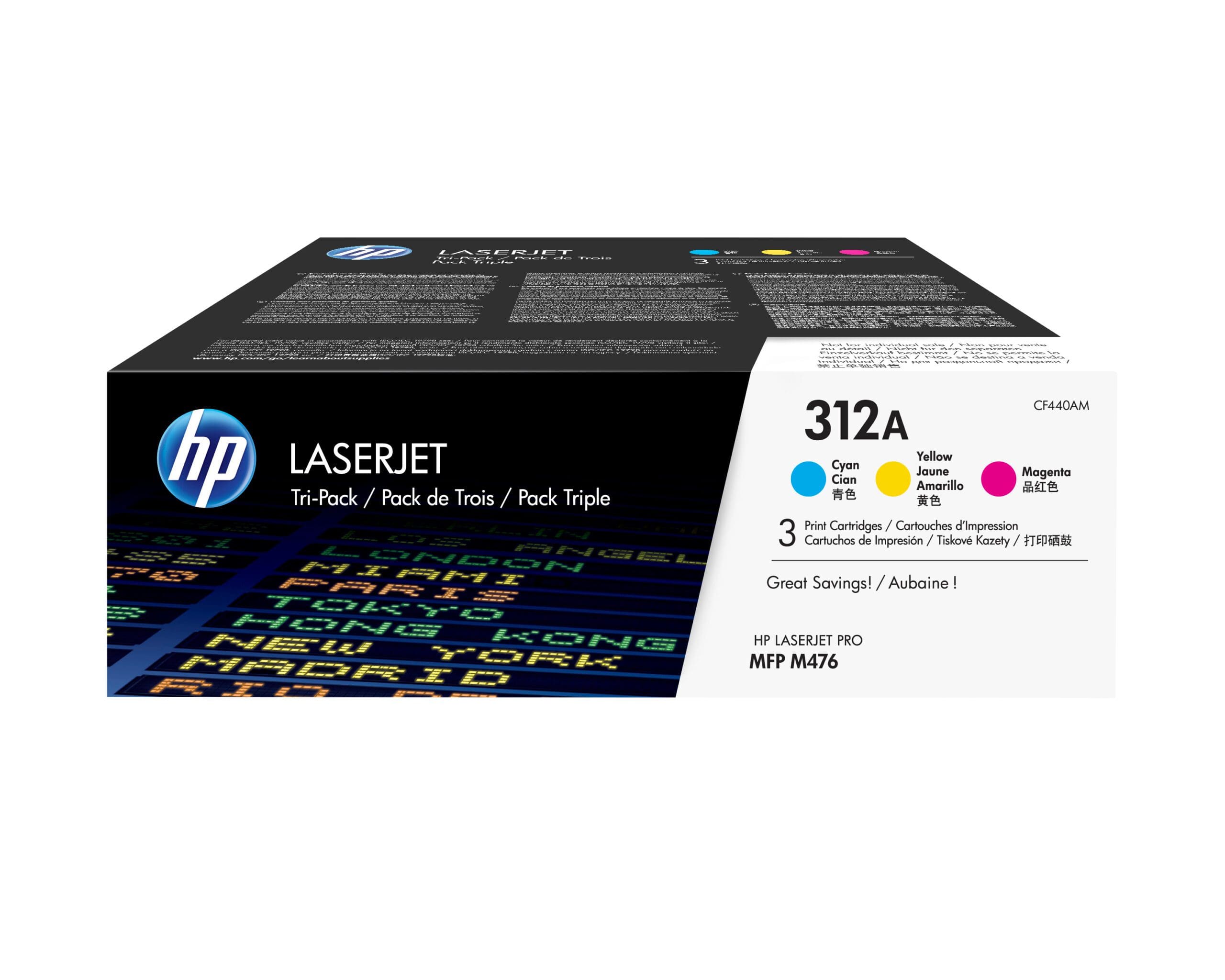 HP 312A – CF440AM – 1 x Yellow,1 x Cyan,1 x Magenta – Toner cartridge – For Color LaserJet Pro MFP M476dn, MFP M476dw, MFP M476nw