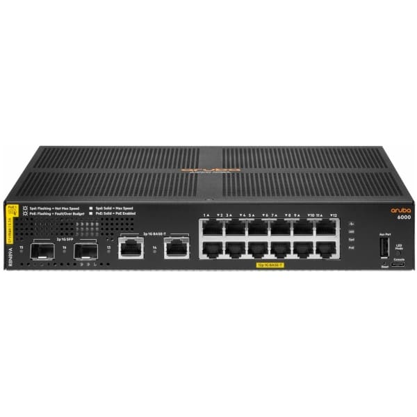 Hewlett Packard Enterprise Aruba 6000 12G Class4 PoE 2G/2SFP 139W Managed L3 Gigabit Ethernet (10/100/1000) Power over Ethernet (PoE) 1U