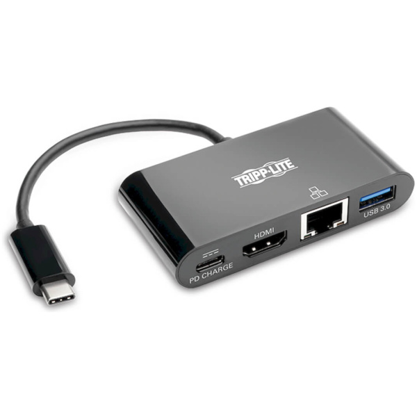 Tripp Lite U444-06N-H4GUBC USB-C Multiport Adapter - 4K HDMI, USB-A Port, GbE, 60W PD Charging, HDCP, Black
