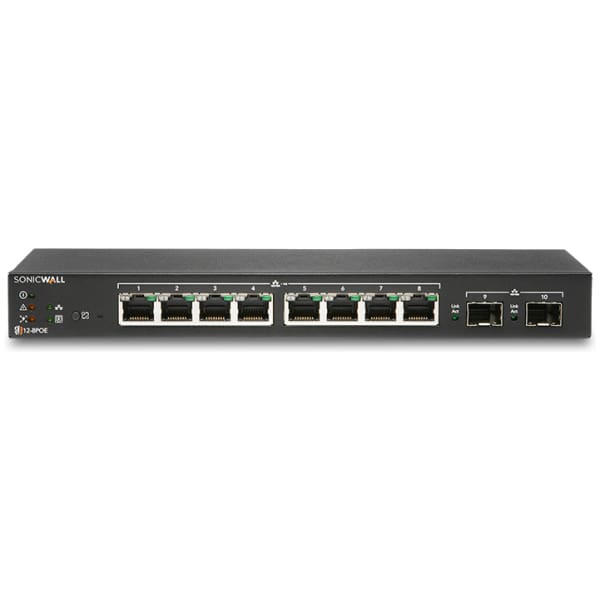 SonicWall SWS12-8POE Managed L2 Gigabit Ethernet (10/100/1000) Power over Ethernet (PoE) Black