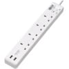 Tripp Lite PS4B18USBW 4-Outlet Power Strip with USB-A Charging - BS1363A Outlets, 220-250V, 13A, 1.8 m Cord, BS1363A Plug, White