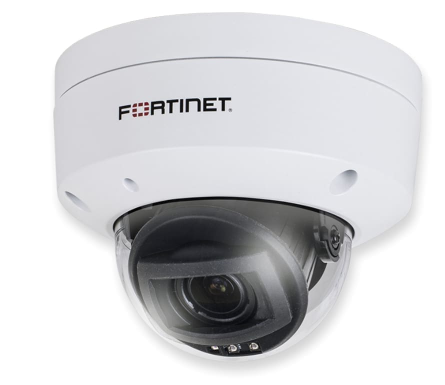 Fortinet 5 Megapixel Fixed Dome IP Camera, 30m IR LED, 2.8 – 12mm motorized lens, 1x 10/100 port with 802.3af PoE, Audio, Shutter WDR, Vandal proof, Indoor/Outdoor Use, Rated IP66