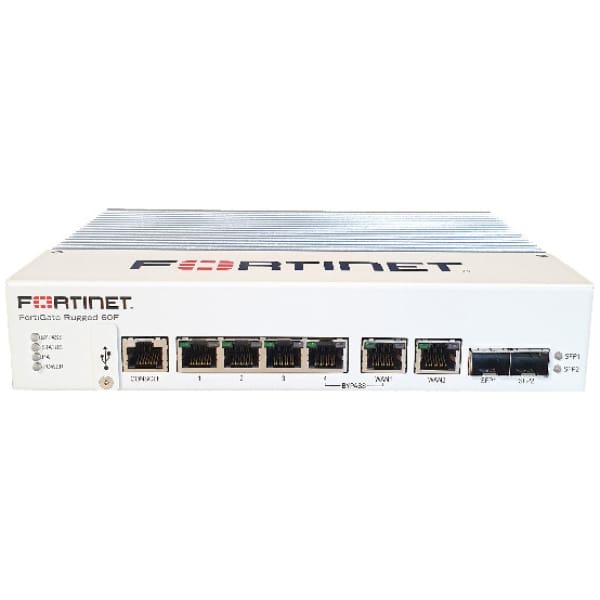 Fortinet Ruggedized, 4 x GE RJ45 Switch ports, 2 x Shared Media pairs (Including 2 x GE RJ45 ports, 2 x SFP slots). 1x RJ45 by-pass can be set up between WAN1 and PORT4. DB9 Serial.