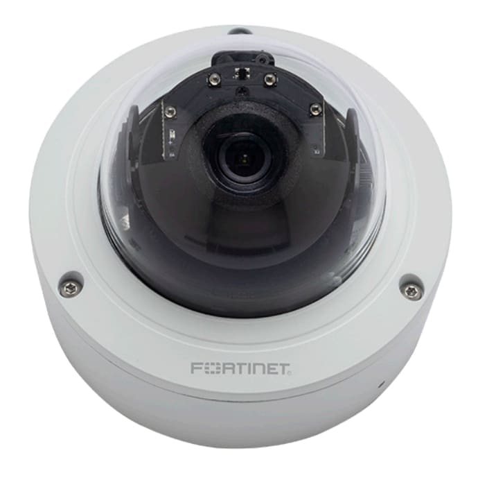 Fortinet 5 Megapixel Fixed Dome IP Camera, 20m IR LED, 2.8mm fixed lens, 1x 10/100 port with 802.3af PoE, Audio, HDR, Wifi, BLE, Vandal proof, Indoor/Outdoor Use, Rated IP67