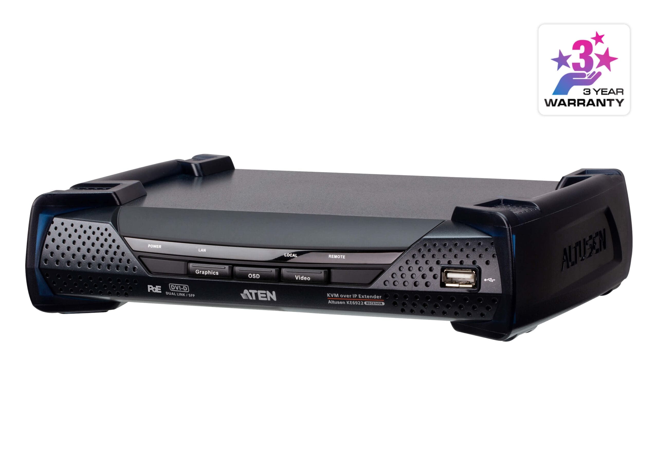 ATEN 2K DVI-D Dual-Link KVM over IP Receiver with Dual SFP & PoE