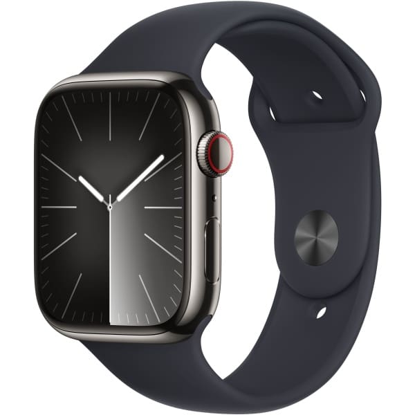 Apple Watch Series 9 GPS + Cellular 45mm Graphite Stainless Steel Case w/ Midnight Sport Band - S/M