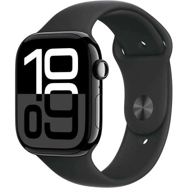 Apple Watch Series 10 GPS + Cellular 46mm Jet Black Aluminium Case with Black Sport Band - M/L