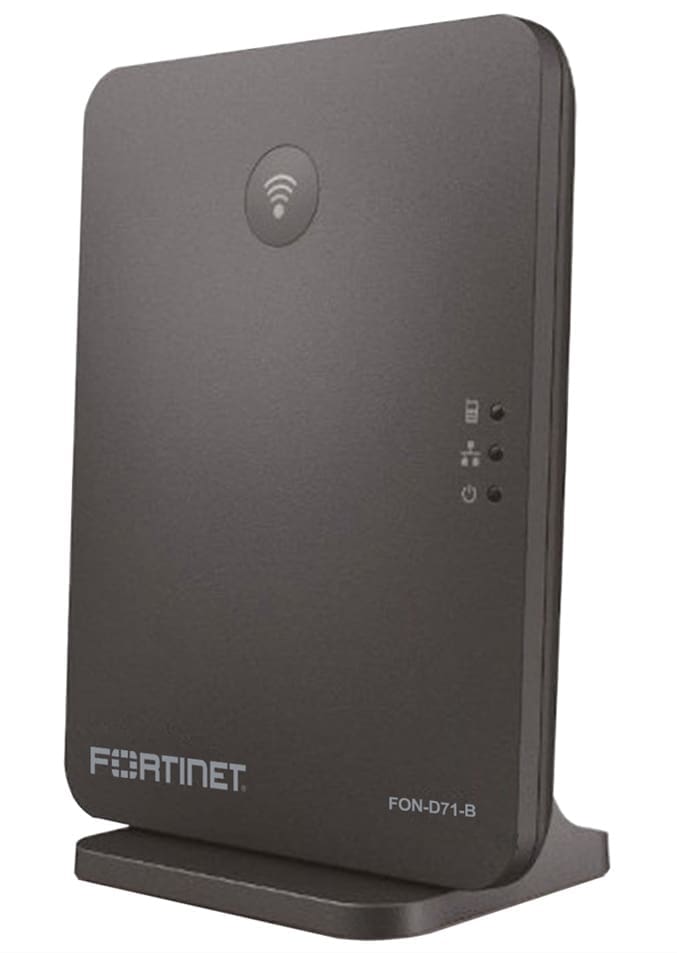 Fortinet European DECT handset with a 2.4" color display, full duplex speakerphone, 2 soft keys and up to 30 hours of talk time
