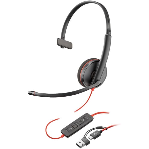 POLY Blackwire 3210 Monaural USB-C Headset +USB-C/A Adapter (Bulk)