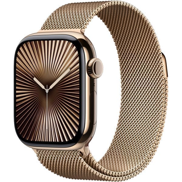 Apple Watch Series 10 GPS + Cellular 42mm Gold Titanium Case with Gold Milanese Loop