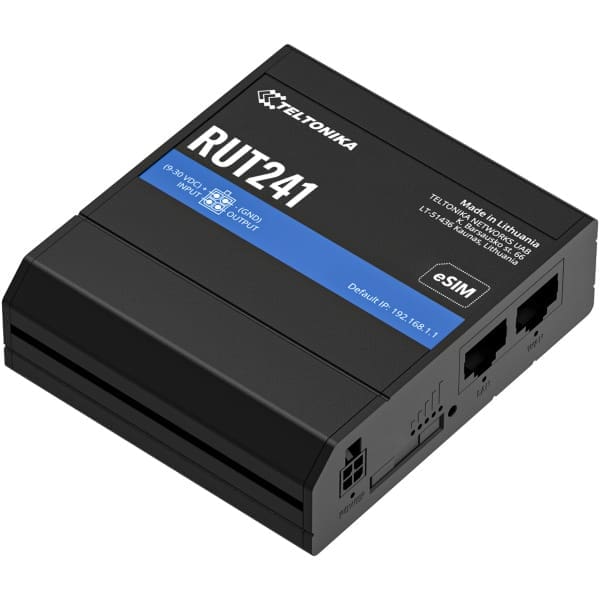 Teltonika RUT241 eSIM | Industrieller 4G-LTE-Router | Cat 4, 2x RJ45 100Mb/s, eSIM Cellular network router