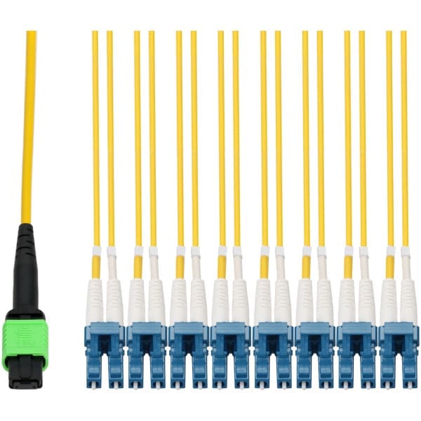 AddOn Networks 0.5m, MPO/APC to 8xLC/UPC, Yellow, OS2, OFNR (Riser-Rated), 16-Strand SMF Fiber Patch Cable
