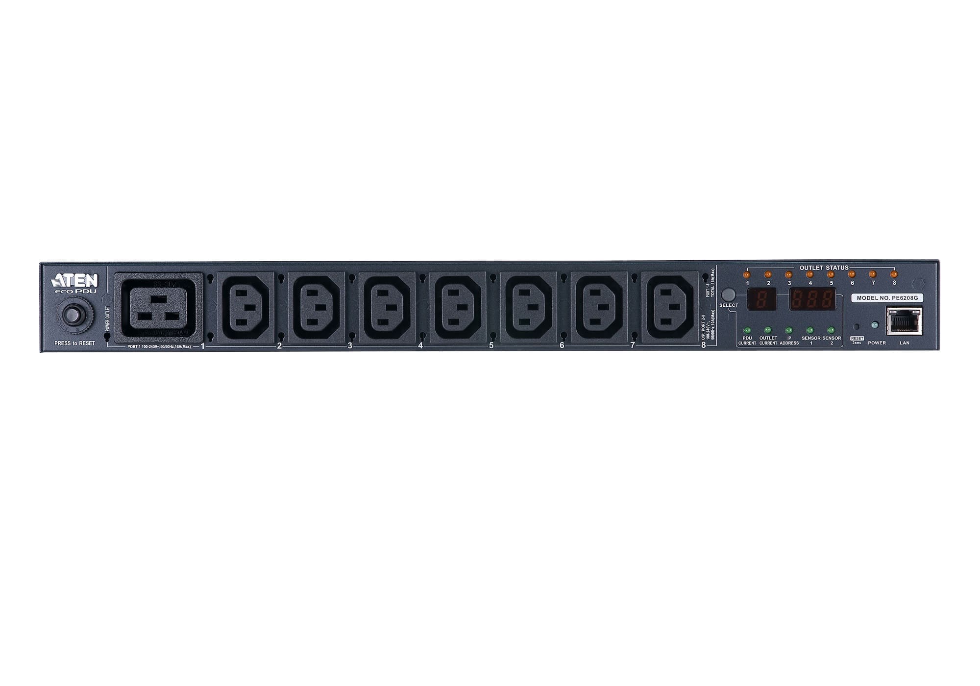 ATEN 1U 16A 8 Outlet Switched Bank Metered PDU + Free Eco PDU Manager Software